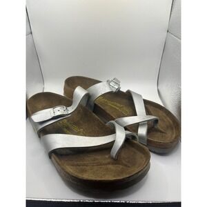 Papillio by‎ Birkenstock Silver Metallic Thong Sandals Women's Size 7 EU 40